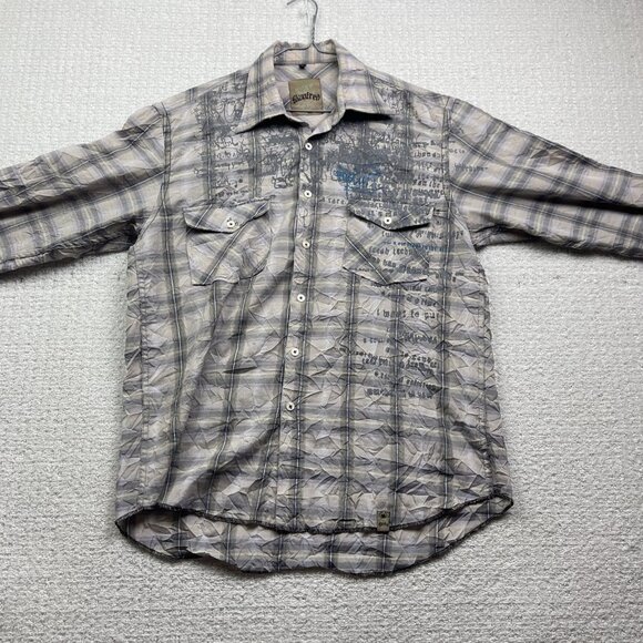 Y2K Manfred Plaid Button Up Shirt Goth Punk Doodle Script Graphic AOP Mens L - Picture 6 of 13